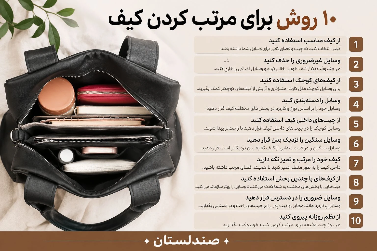  ۱۰ روش برای مرتب کردن کیف👜